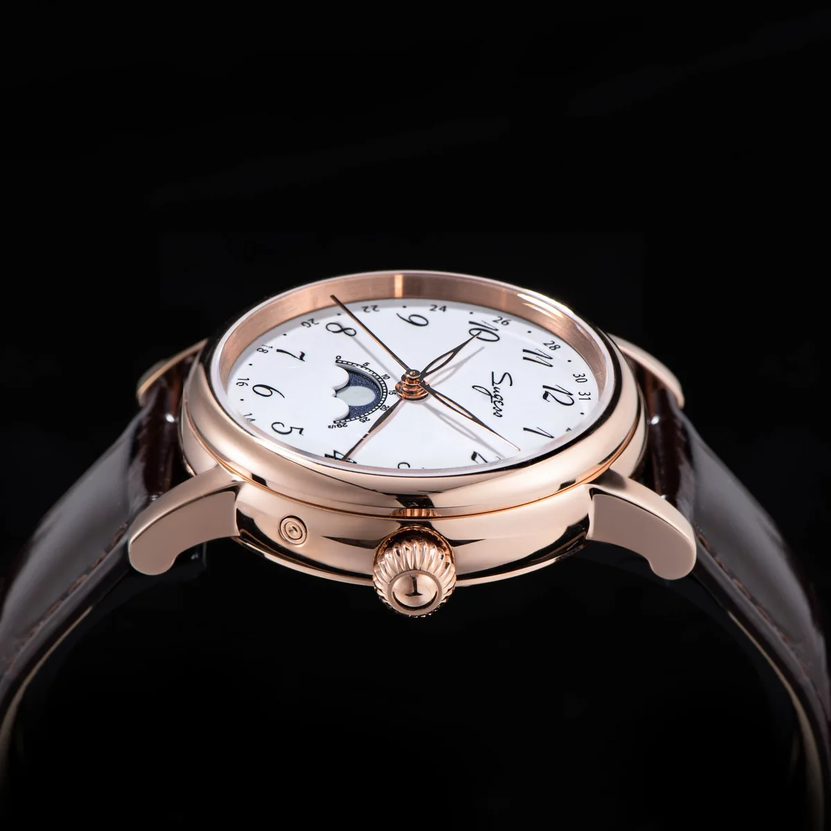 Sugess Men Watches Tianjin ST2108 Automatic Movement Wristwatch Date Hands Sapphire Crystal Luxury Waterproof Luminous Moonphase