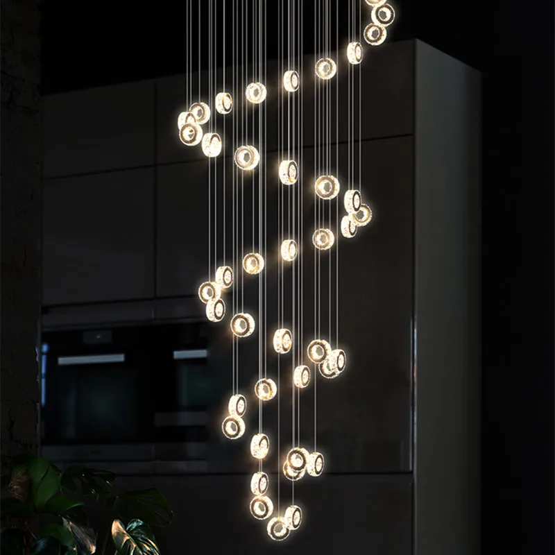 Duplex Building Living Room Pendant Lamp Circular Crystal LED Lamp Modern Minimalist Staircase Long Pendant Lamp Villa Hall Lamp