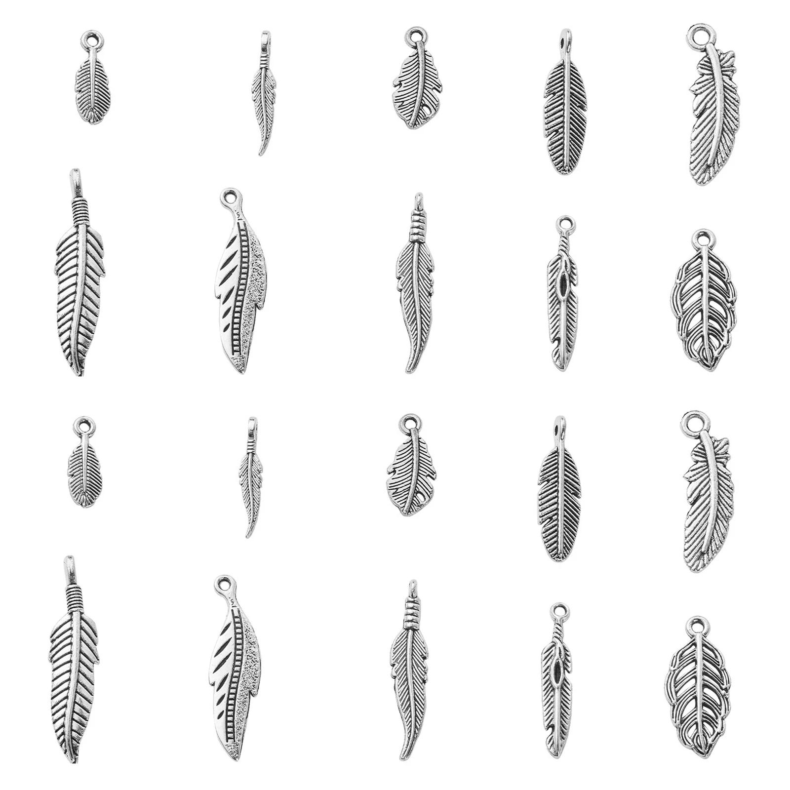 

100Pcs 10 Styles Antique Silver Feather Charms Dream Catcher Feather Charms Tibetan Plumage Charms for Jewelry Making DIY