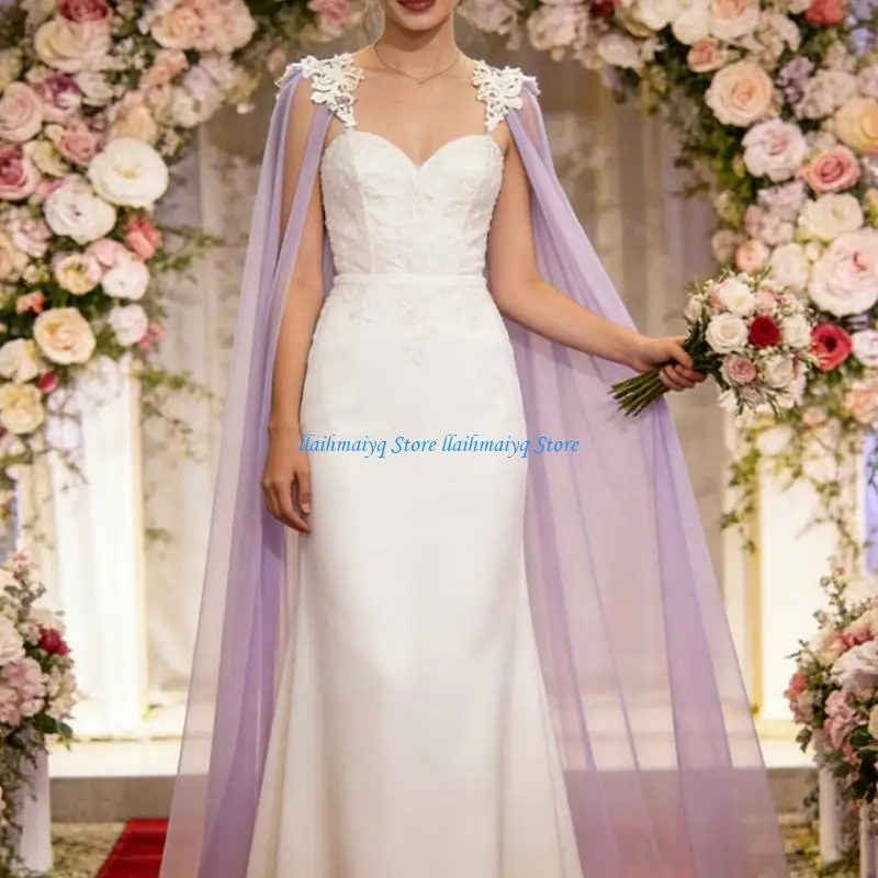 573B Delicate Detachable Shawl Sheer Cathedral Length Bridal Accessory For Banquets Receptions