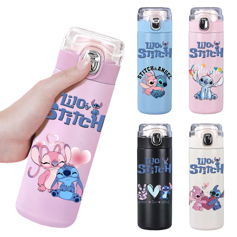 400Ml Outdoor Sport Thermos Water Bottle Creative Stainless Steel Bounce Cover Cup Outdoor Leakproof Disney Lilo Stitch WaterCup