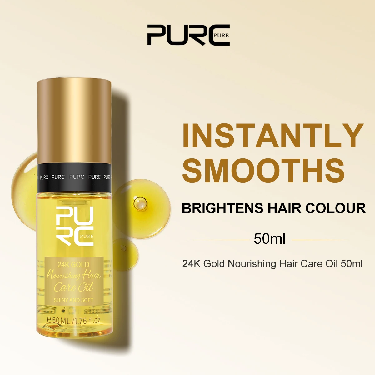 

PURC 24K Gold Nourishing Hair Oil Smoothing Repair Damaged Frizz Professional Shiny Hair Serum for Women Hair Care Products 50ml