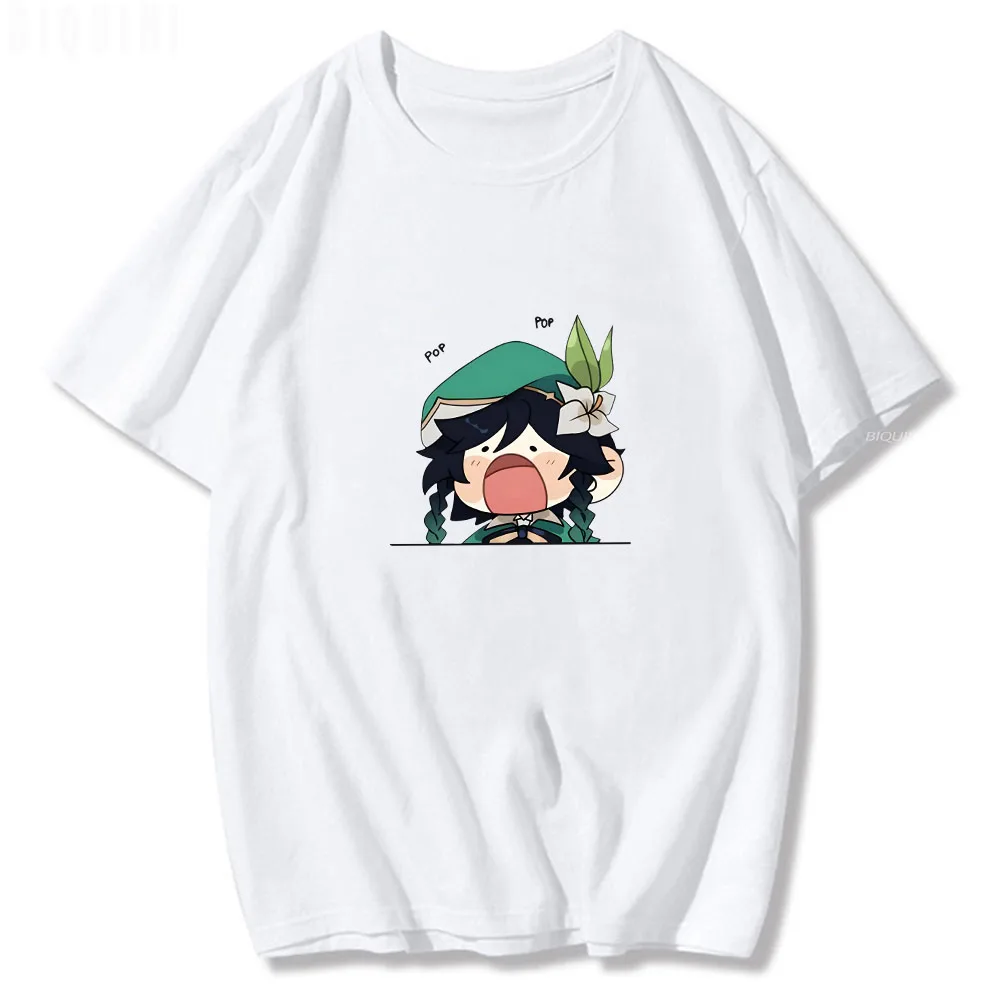 Genshin Impact Venti Cartoon Printed T Shirt 2022 Summer Men Women Short Sleeve Oversized Cute  Tops100%Cotton Tees Loose O-Neck