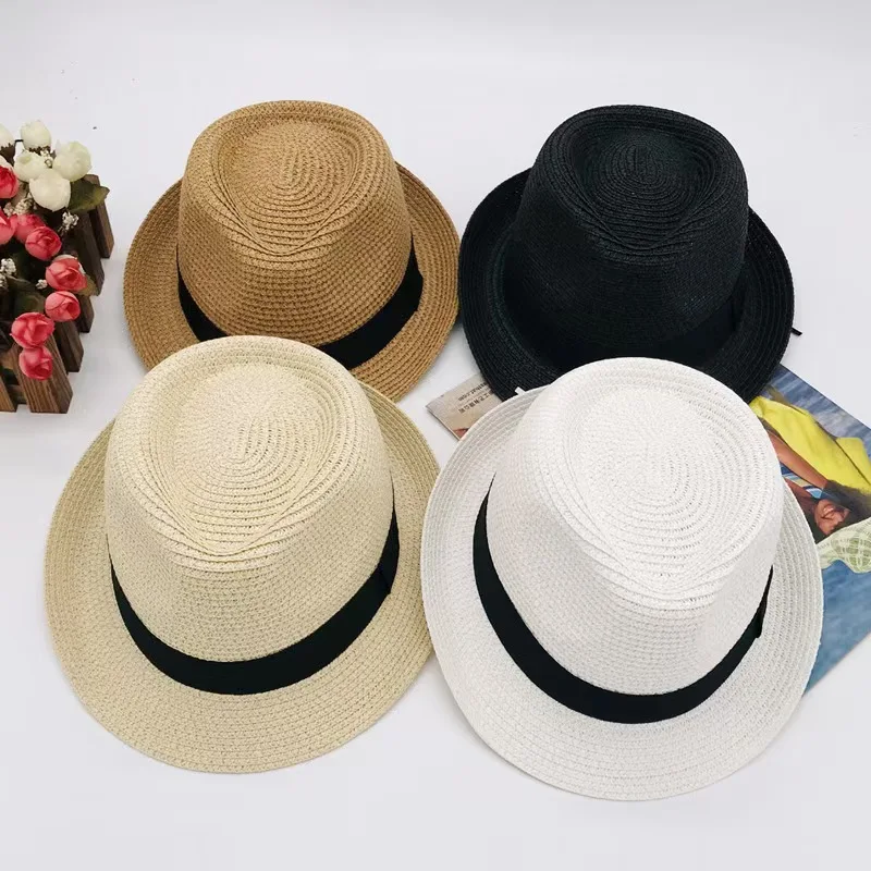 

Korean Pure Color Flanging Parent-child Fedora Hat SpringSummer Straw Hats For Men Boy fashion Women Jazz Cap