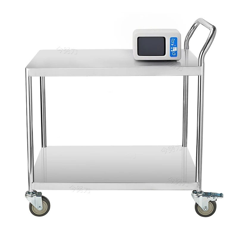Two-layer stainless steel trolley Double-layer mobile silent tool Material turnover laboratory Handling instrument trolley