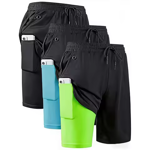 Men Sport Shorts Sportswear Double-deck Running Shorts 2 In 1 Beach Bottoms Summer Gym Fitness Training Jogging Short Pants Men