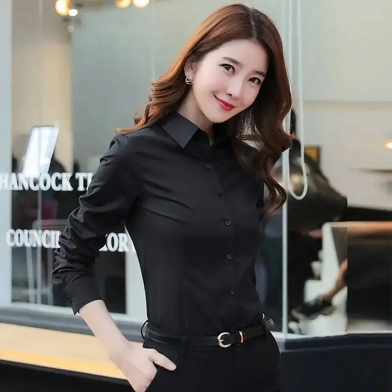 

Blue Shirt Women Long Sleeve Blouse Office Ladies Tops Casual Button Up Slim Shirts Work Korean Spring Blouses NS5741