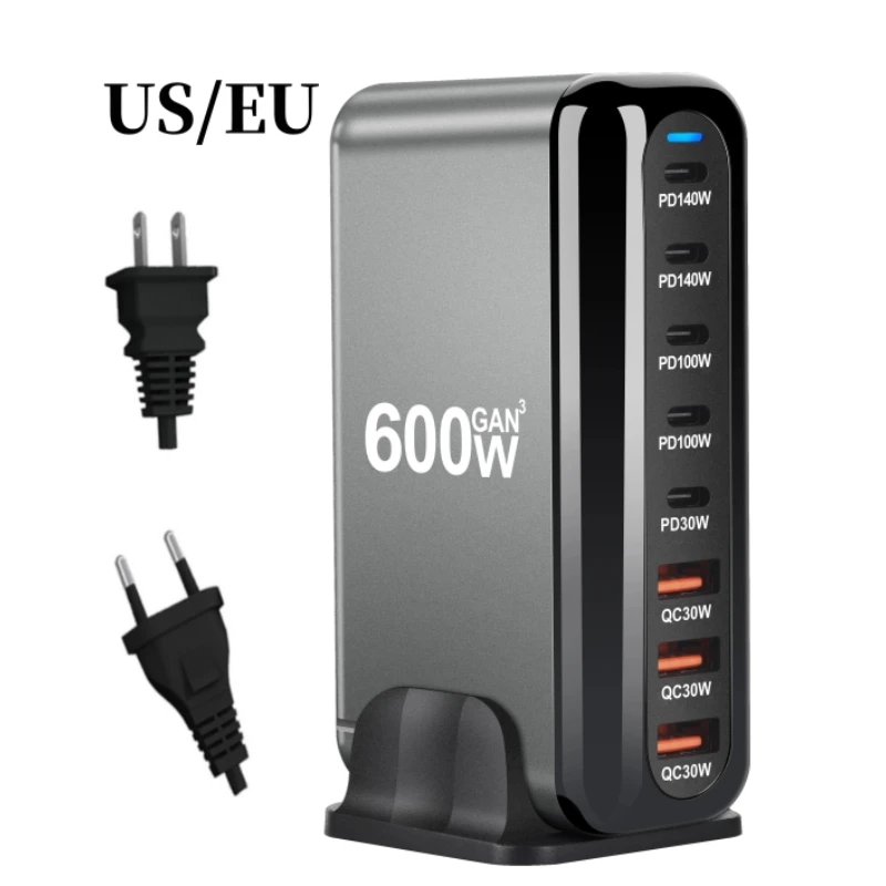 600W Desktop Quick PD Charger 8 Ports USB Type C USA EU US  Plug Adapter Mobile Phone Laptop PC Fast Charging Dock Stand