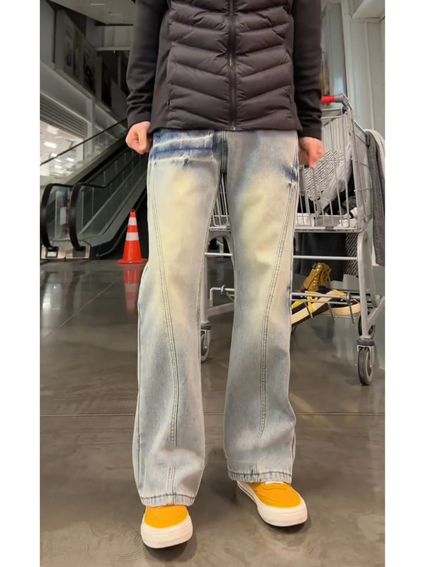 

American Retro Blue Denim Jeans Men's Autumn Winter Fce Straight Leg Micro Flared Pants Knife Cut Casual Straight Fit