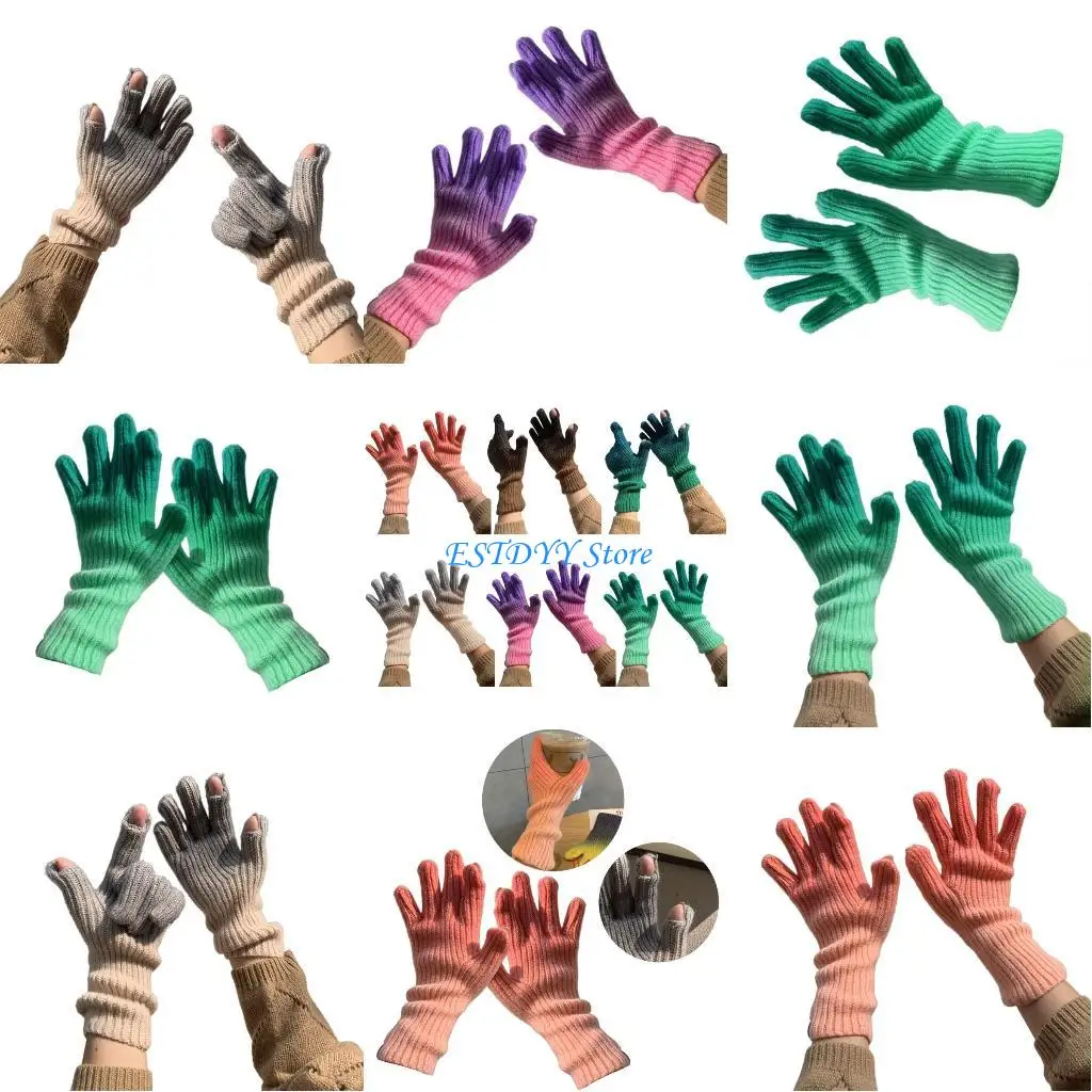 

G6DE 1 Pair Womens Winter Gloves Warm Gloves Knitted Gloves Texting Elastic Gloves
