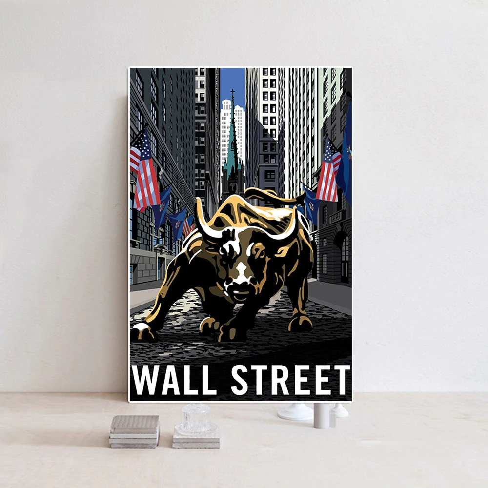 Modern New York Landmark Charging Wall Street Bull Canvas Painting Animal Inspiration Poster Wall Art Mural Room Home Decoration