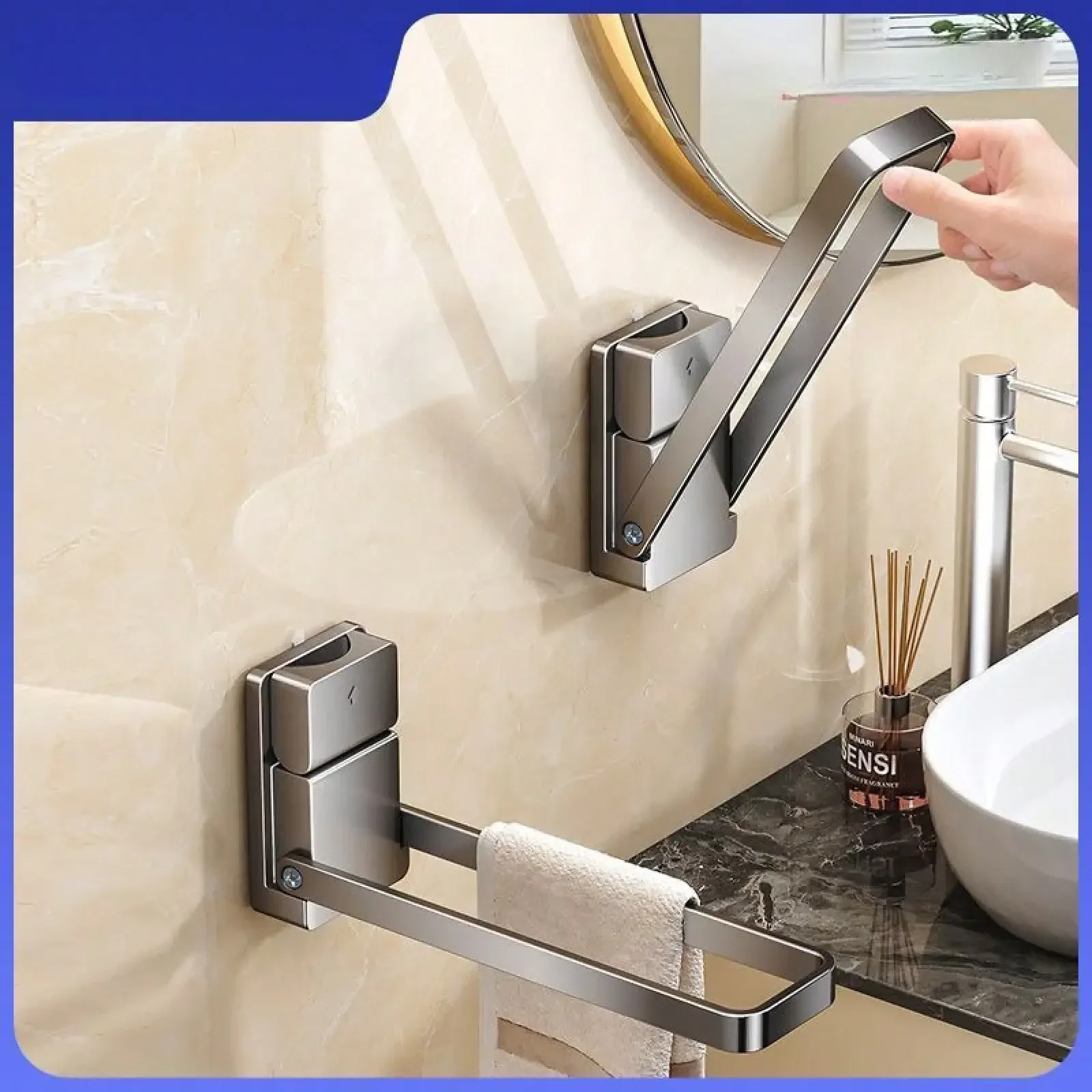 

1Pc Punch-Free Suction Cup Foldable Towel Rack, Wall Mounted Towel Storage Ring For Bathroom, Multi-Purpose Holder For Towels, J