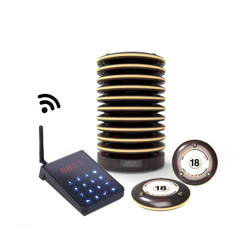 BYHUBYENG Classic Design Wireless 10 Coaster Pager 1 Set Guest Call Waiter Paging Queuing Fast Food Court Restaurant Pager
