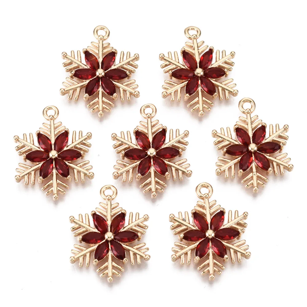 5Pcs Snowflake Pendant Ornament Christmas Brass Glass Pendants Long-Lasting Plated Snowflake Glass Charms for Women DIY Necklace