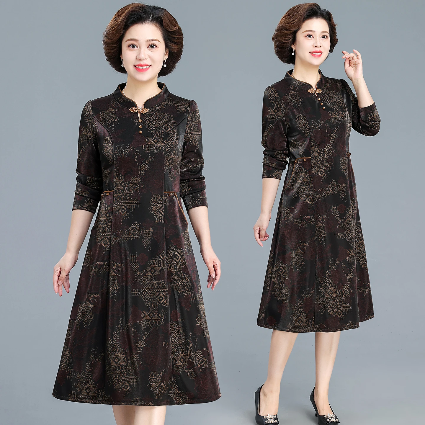 

Новая китайская осенняя женская базовая юбка-миди в стиле ципао, свободного кроя, из полиэстера, с цветочным узором, для женщин среднего и старшего возраста