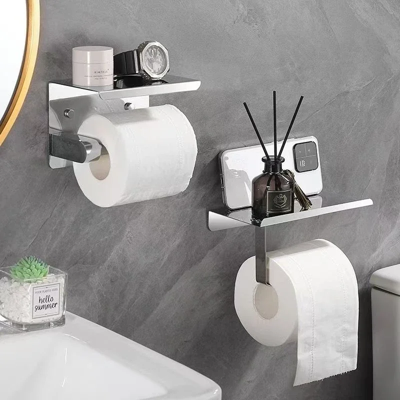 304 stainless steel tissue holder, mobile phone rack, non-punching bathroom roll holder