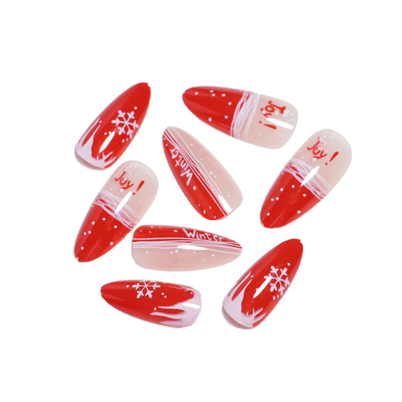 Christmas Red Press on Nails with Snowflake Printed Lightweight and Easy to Stick Fake Nail for Women and Girl Nail Salon