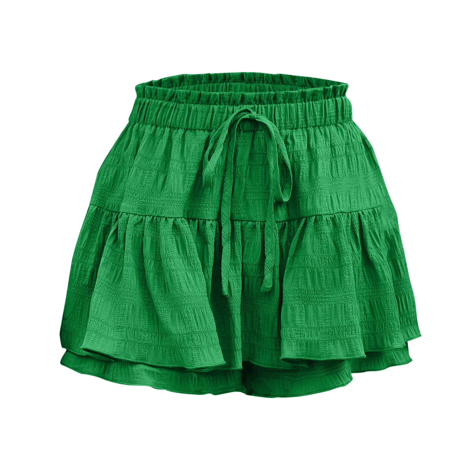 

Womens Daily Casual Holiday Costume Ruffled Culottes Elastic Waist Tiered Hem Skorts Solid Color Shorts Versatile Short Trousers