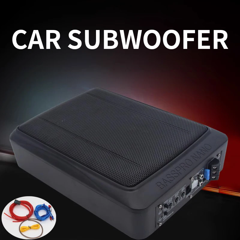 Car subwoofer with Bluetooth 12V ultra-thin audio for cars/trucks, under-seat active small steel cannon audio