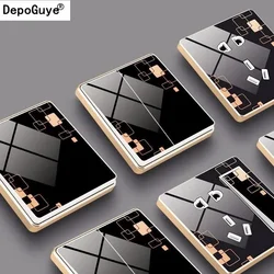 DepoGuye Black patterned crystal glass panel bedroom wall light switch button, EU standard wall switch  socket AC110V-250V