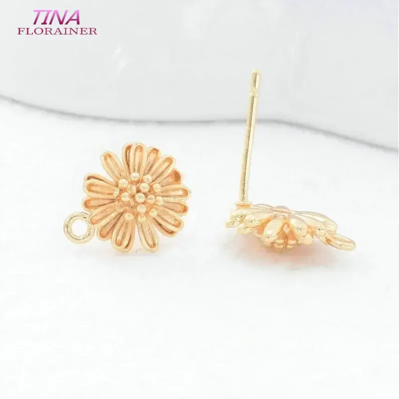 6PCS 9.5MM 14K Gold Plated Brass Flower Stud Earrings High Quality Jewelry Making Supplies Diy Accessories