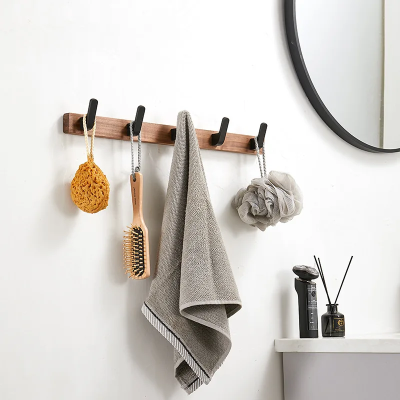 Bathroom Wall Hanging Clothes Hook Solid Wood Row Hook Clothes Hook Black/White Aluminum Hangers Door Porch Coat Hat Hook