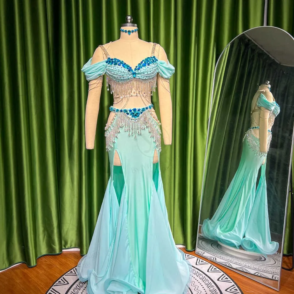 Customized Eastern Belly Dancewear Women Clothes Tassel Belly Dancing Bra Skirt Belt Oriental Dance Costume Group Stage Suit Set