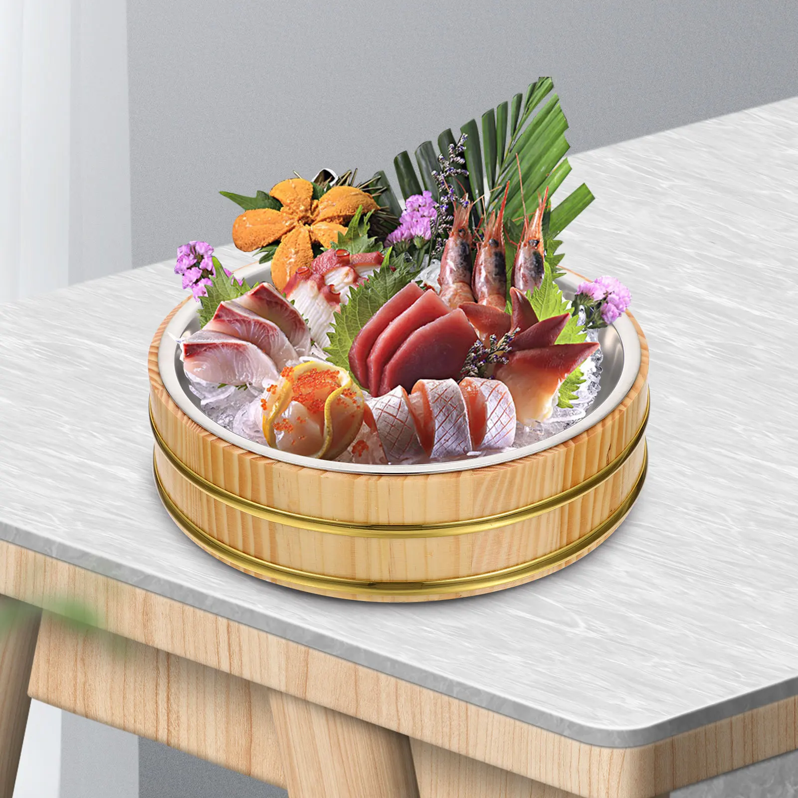 

1Set Sushi Rice Basin Practical Design Great for Sushi Sashimi Bbq Food Photo Props Wooden Bucket Wooden Bowl Wood Sashimi Basin