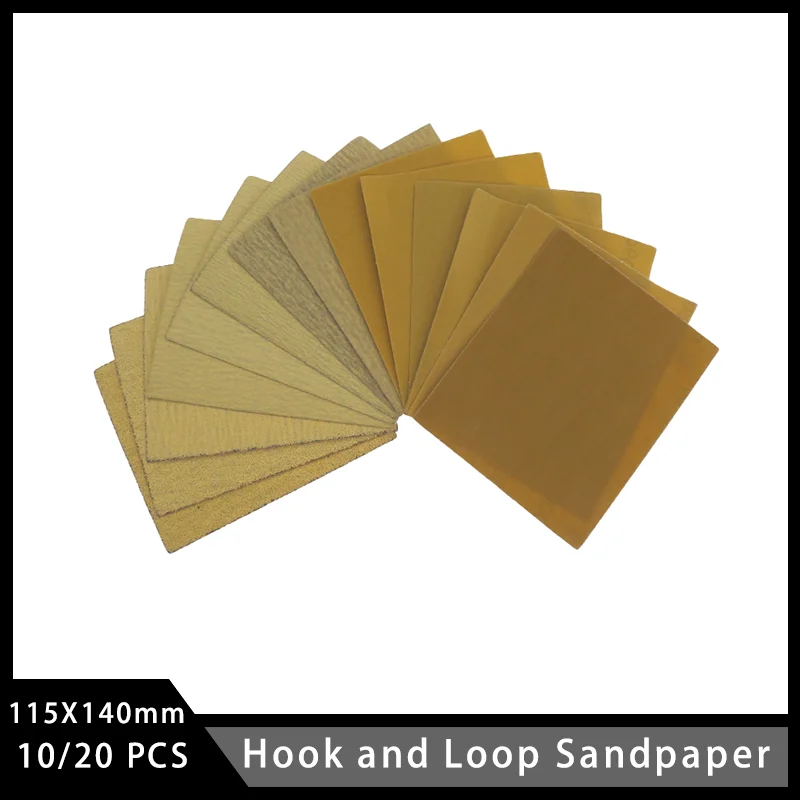 115X140 mm Hook and Loop Sandpaper 10/20 Pcs Assorted 40-1000 Grits for Polishing and Sanding Woodworking Metalworking Car Body