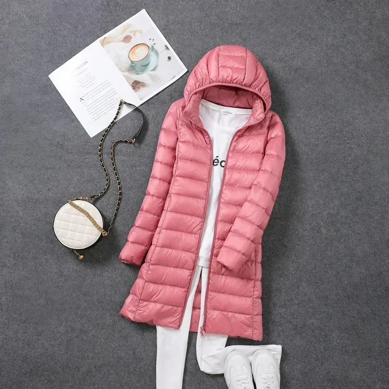 Women Autumn Winter Light Weight Thin Long Down Garment Female Removable Hoodied Down Coat Outwear 7Z 5XL