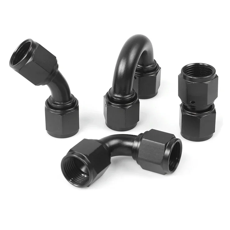 10X AN4 AN6 AN8 AN10 AN12 Female To Female Union 0/45/90/180 Degree Hose Fittings Adaptor Elbow Oil Line Cooler Connector Black