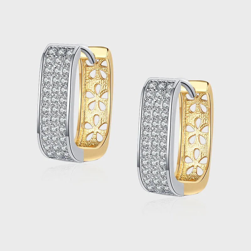 

Gold and silver contrasting hollow diamond earrings Women 925 Sterling Silver Daily Wear Wedding Jewelry Hypoallergenic