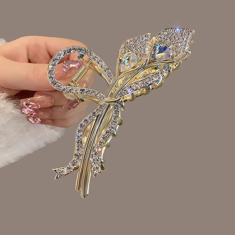 Fashion Rhinestone Metal Hair Claw Crab Clip for Women Girls Shiny Barrette Hairpin Ponytail Claw Clip Accessories Jewelry Gifts