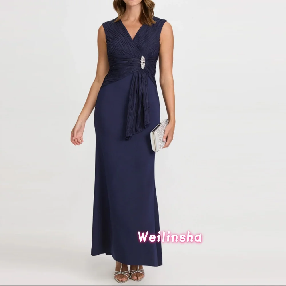 

Индивидуальный заказ ﻿ Синие платья без рукавов в стиле русалки для мам невест, свадебные платья для женщин с кристаллами, длина до щиколотки, Robe De S