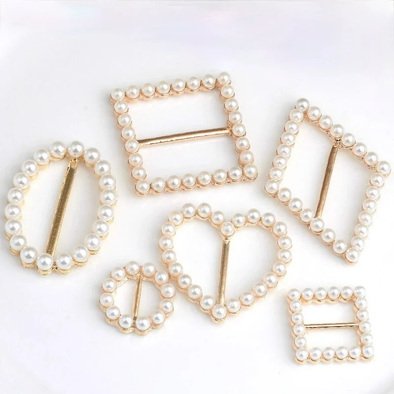 10pcs Gold Pearl DIY accessories decoration buckle for wedding invitation card for ribbon slider