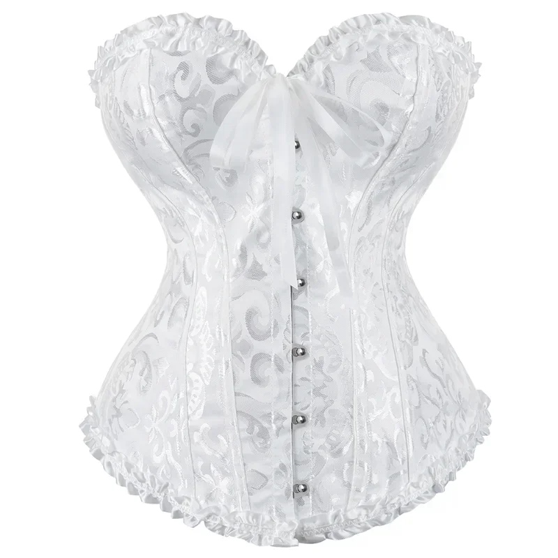 Women Vintage Victorian Corset Bustier Top Lace-up Boned Jacquard Shapewear Weding Lingerie Strapless Sweetheart Corselet