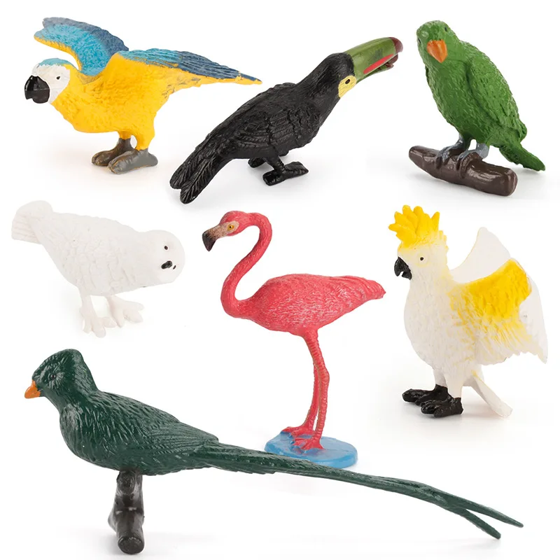 11pcs/set Mini Size Birds Model Parrot Flamingo Solid Simulation Action Figures Ornaments Toys For Children Christmas Gifts