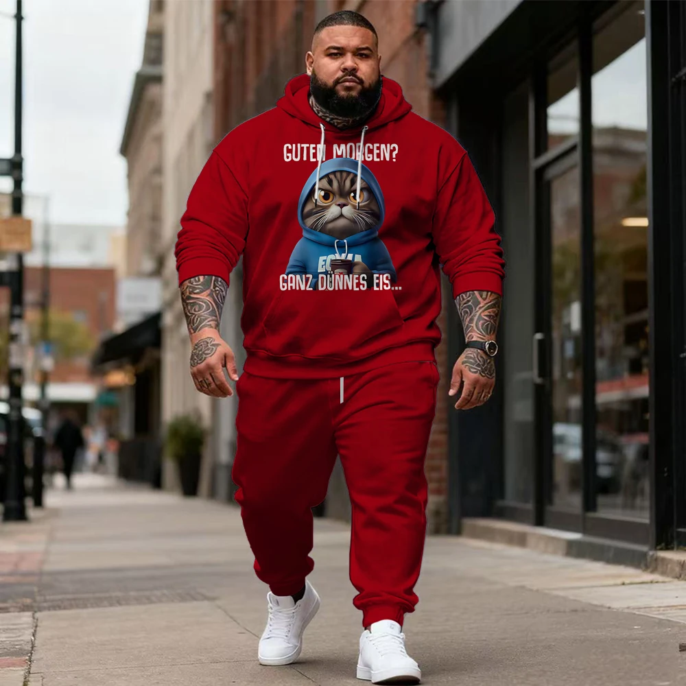 

Мужская толстовка с капюшоном больших размеров S-9xl из двух предметов с забавными надписями — мягкая ткань, теплая, модная текстовая деталь