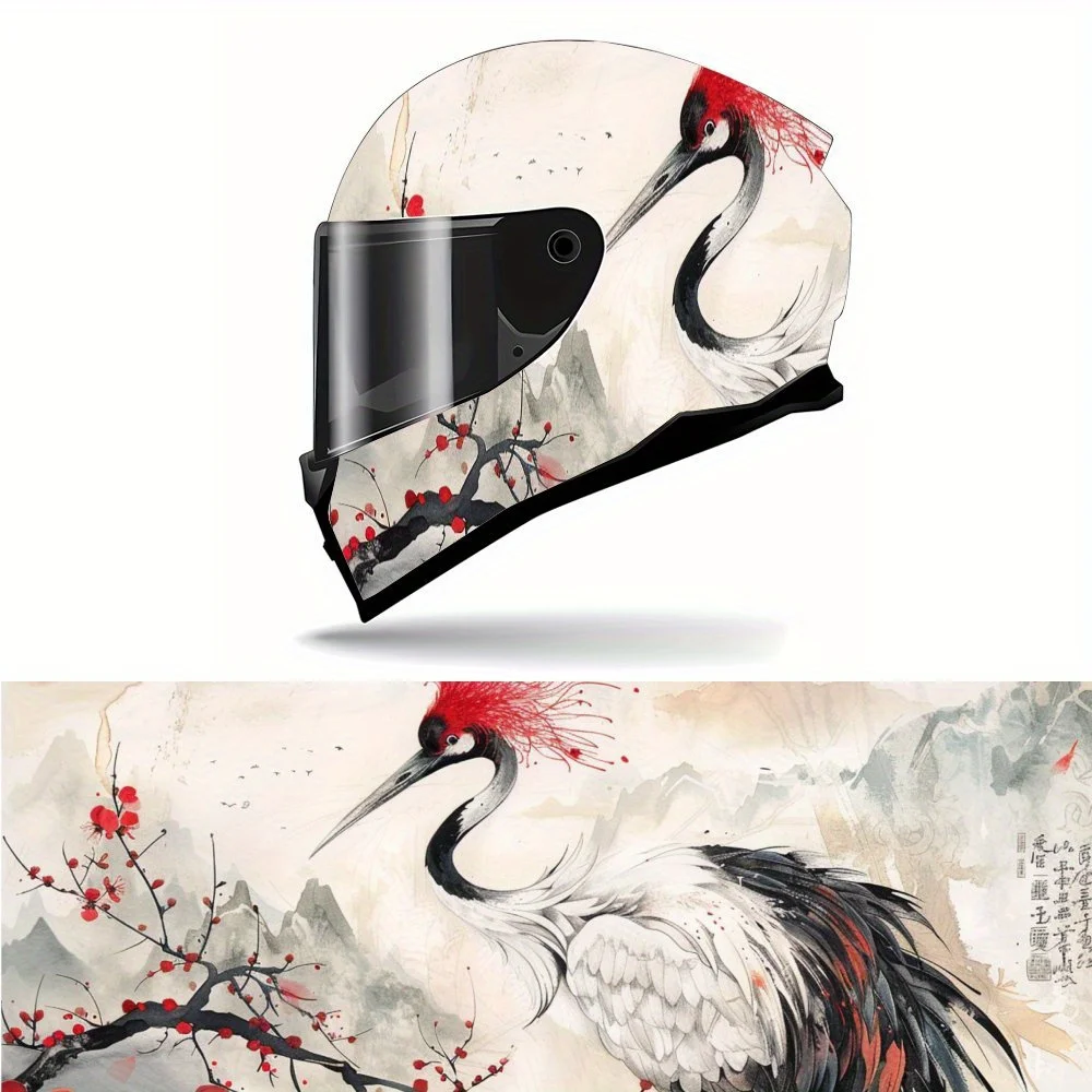 

Oriental Crane - Landscape Print Full Helmet Wrap Sticker Motorcycle Helmet Racing Graphic Decal Vinyl Wrap Helmet Decorative St
