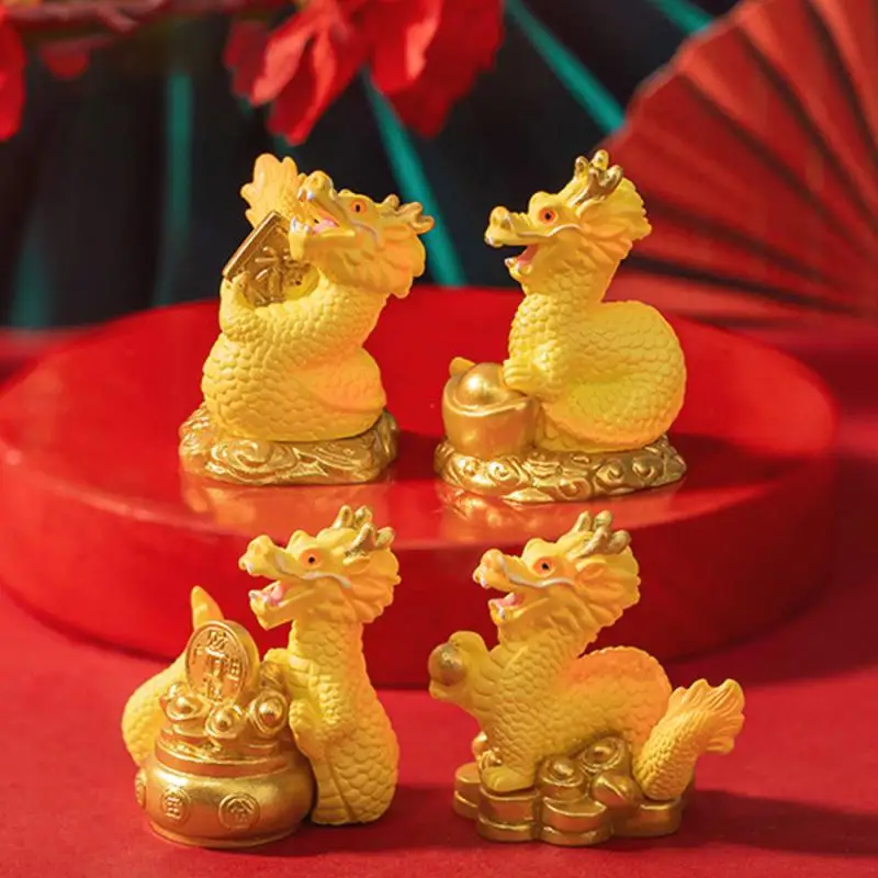 1pc 3D Chinese Dragon Figurines Resin Material Cute Mini Dragon Figurines For Home Luck In Making Money Decor Small Miniatures