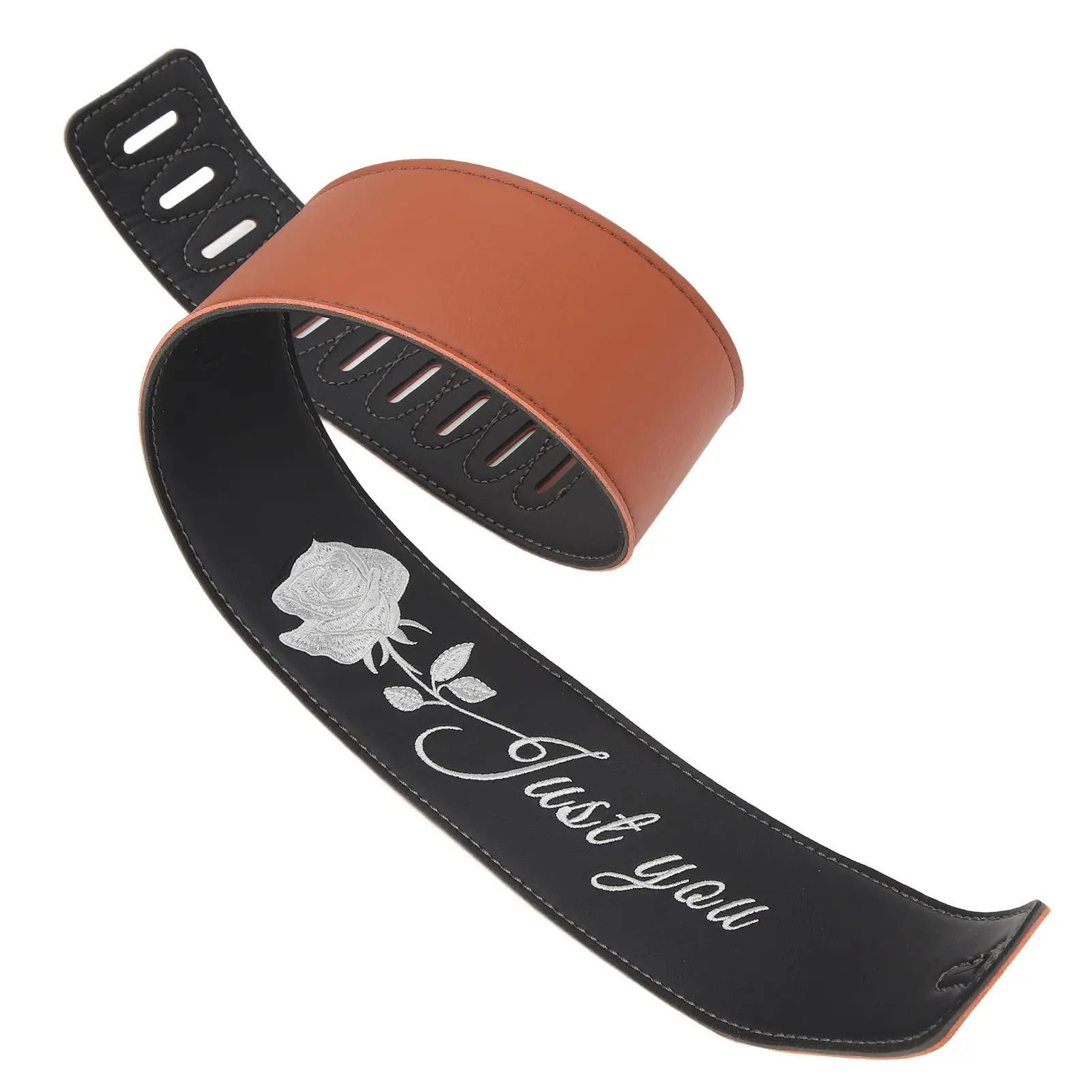 Double-Sided PU Leather Guitar Strap with Embroidery - Adjustable, Skin-Friendly for Guitars & Ukuleles