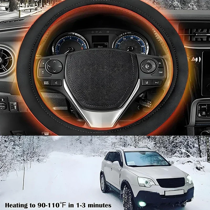 Universal 12V Heated Grip Winter Electric Heating Car Steering Wheel Cover Quick Warm in 3 Mins Anti-Slip Cover For Winter