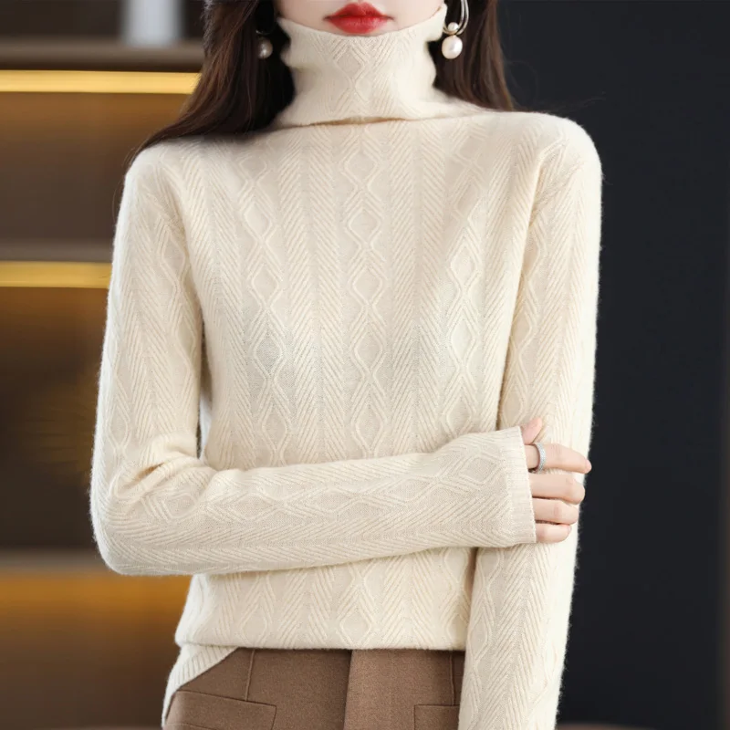 Cashmere Sweater Women Knitted Sweaters 100% Pure Merino Wool Turtleneck Long-Sleeve Pullover Autumn Winter Jumper Tops Clothing