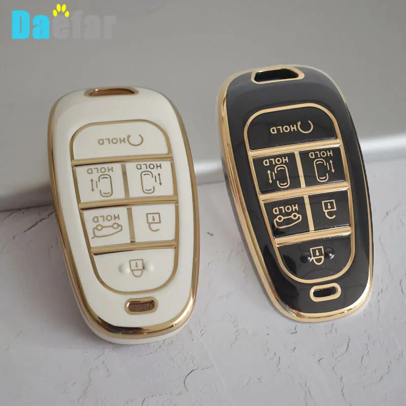 New Electroplated TPU Car Key Cover for Hyundai Santa Fe Tucson 2022 NEXO NX4 Atos Solaris Prime 2021 6 Button Premium Key Case
