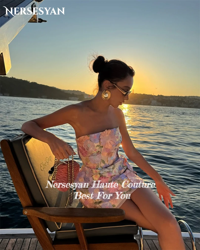 Nersesyan Boho Lace Prom Dresses Strapless Mini Appliques Cut Out A Line Party Gowns Backless 2025 Summer Guest Dress Customized