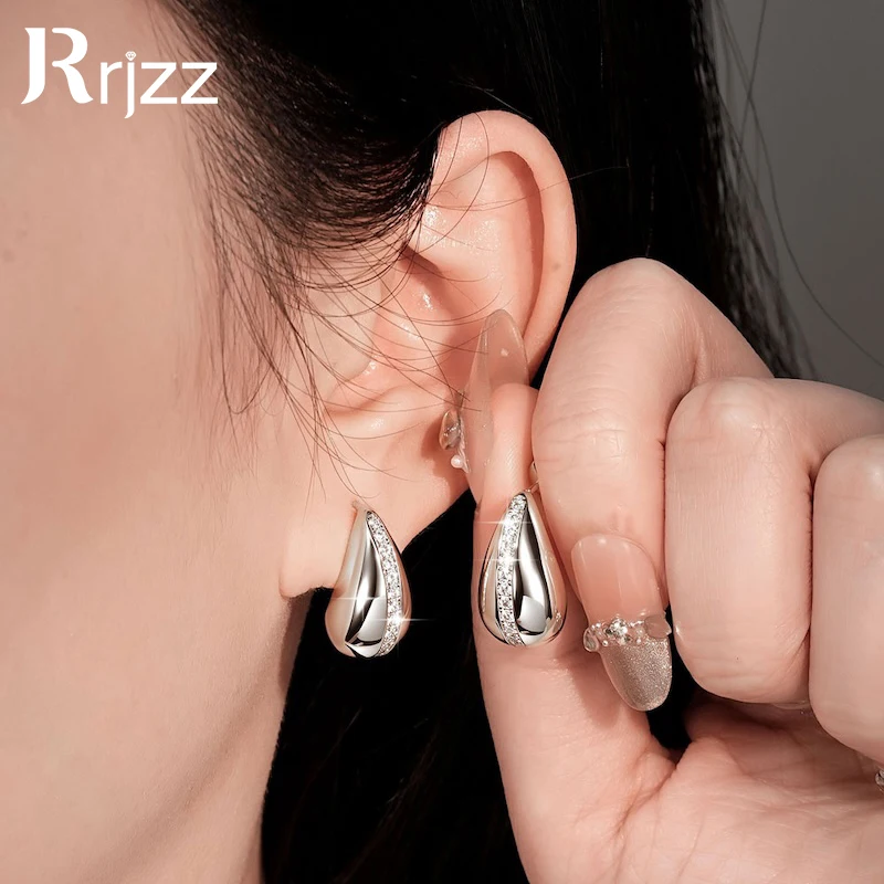 Rrjzz Full Round Moissanite Unique Fashion Modern Wide Waterdrop Stud Earrings for Women Daily Gathering Earrings Jewelry Gifts