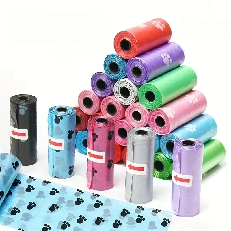 10/40 rollos de bolsas para excrementos de perros, bolsas grandes para residuos de gatos, bolsa de basura para limpieza del hogar al aire libre, suministros para mascotas, 15 bolsas/rollo