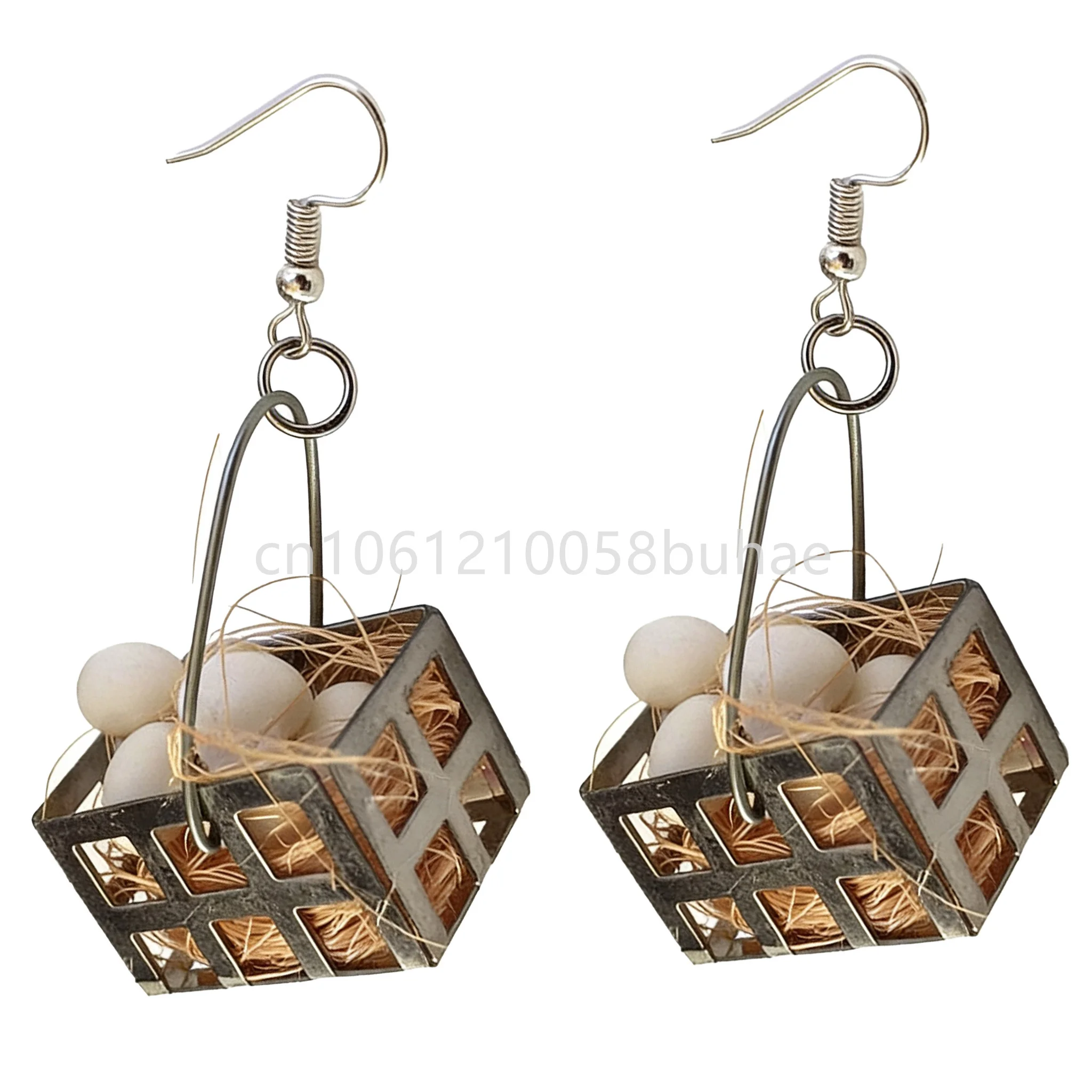 1PCS Creative Mini Egg Basket Earrings for Women Girl Handmade Party Accessories Novelty Hip Hop Earrings