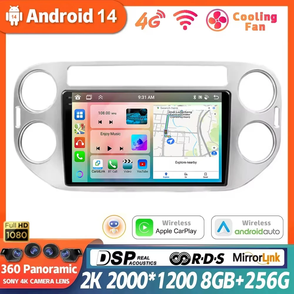 

AI Voice Android 14 Wireless CarPlay Android Auto Radio for VW Volkswagen Tiguan 1 NF 2006 2008-2016 4G WIFI Car Multimedia GPS