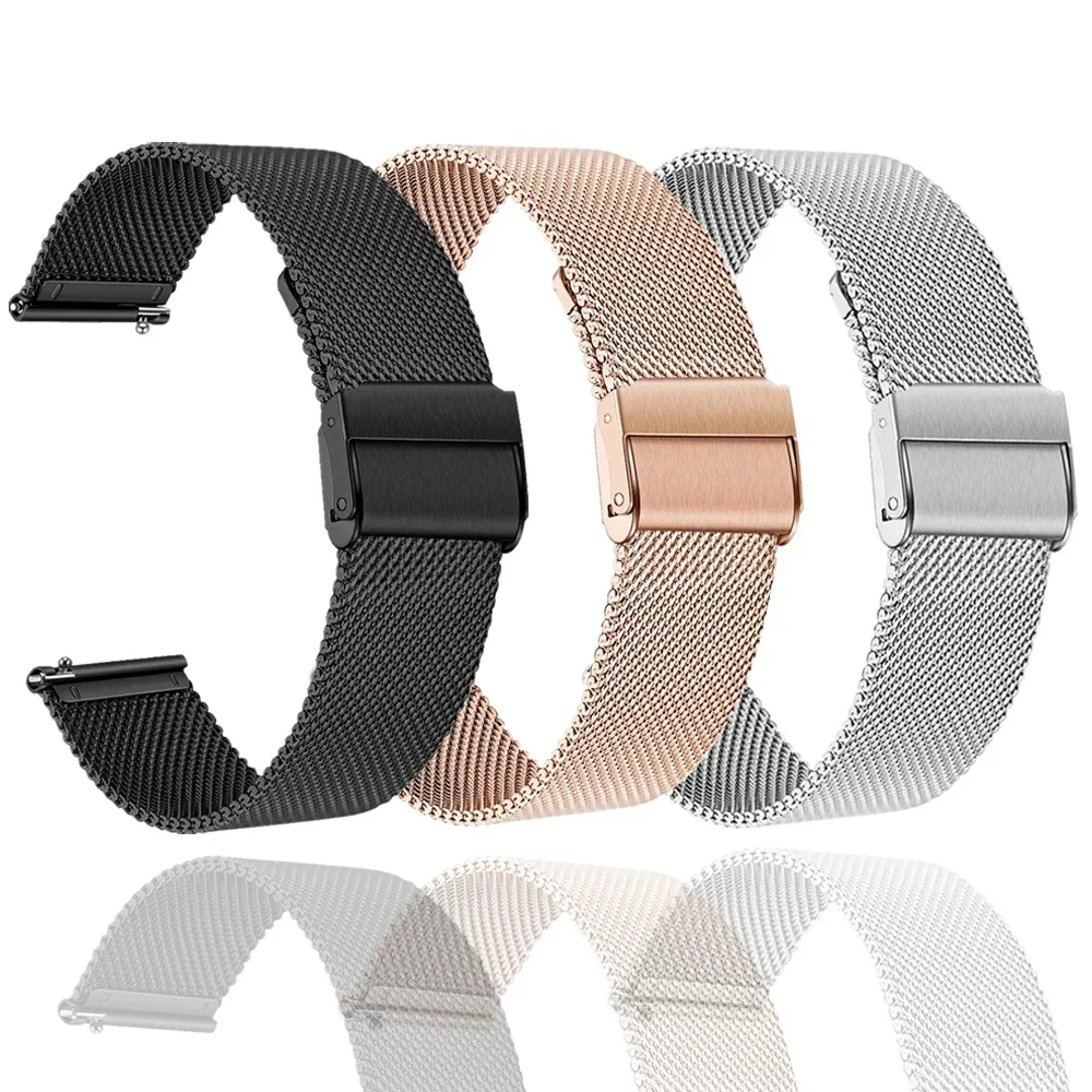 22mm Stainless Strap for Huawei Watch GT 5 GT4 3 2 Pro 46mm Metal Mesh Band for Samsung Gear S3/Galaxy 46mm/Watch3 45mm Bracelet